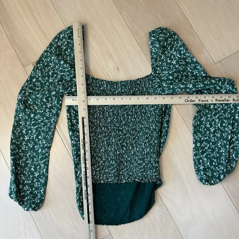 Reformation Pinto Top Green Floral Long Sleeve Women’s 8